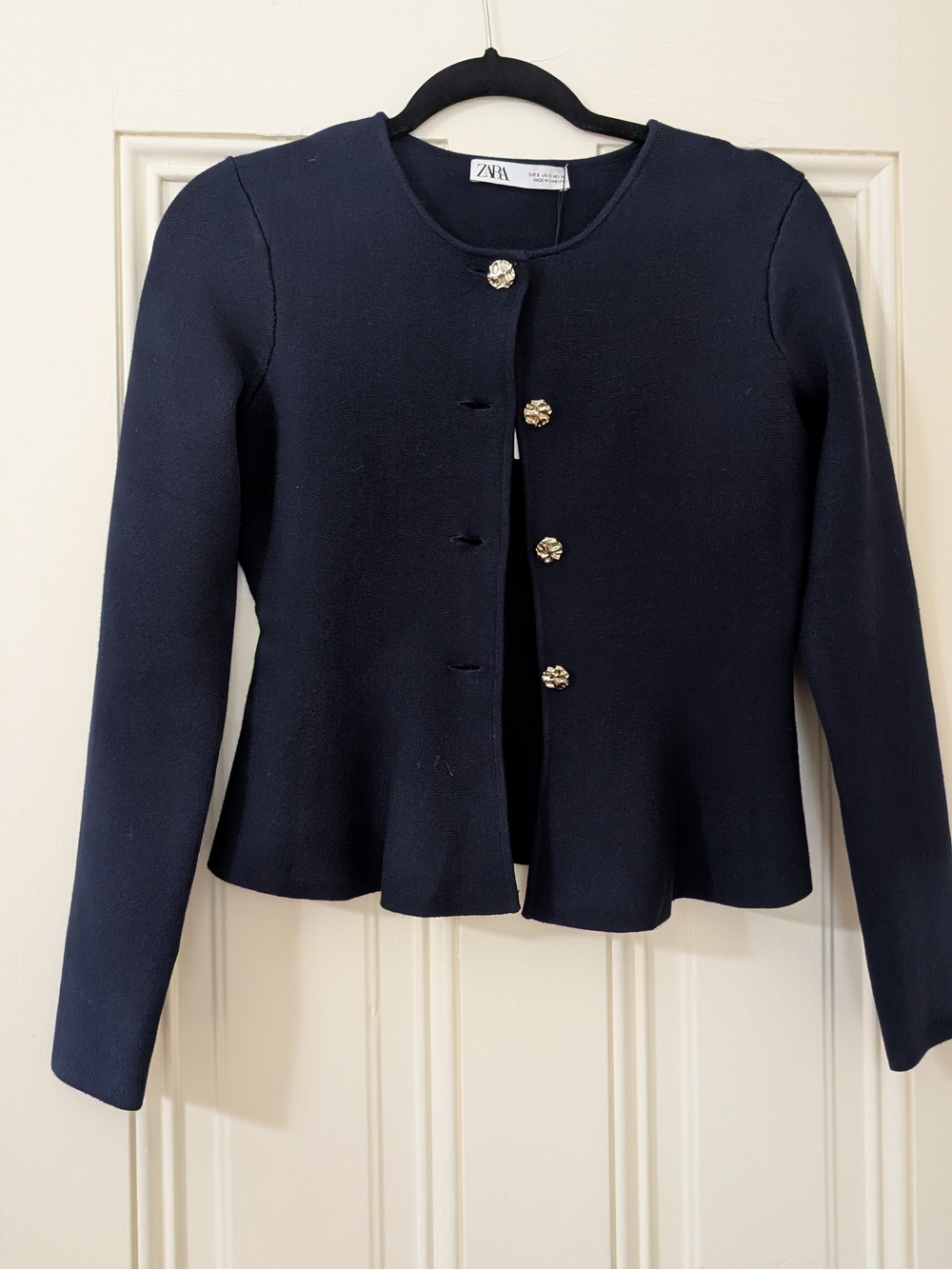 Zara Navy Peplum Long-Sleeve Jacket - Elegant Button Detail